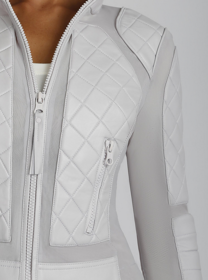 Blanc Noir Classic Orchard Tint Leather Mesh Moto Jacket
