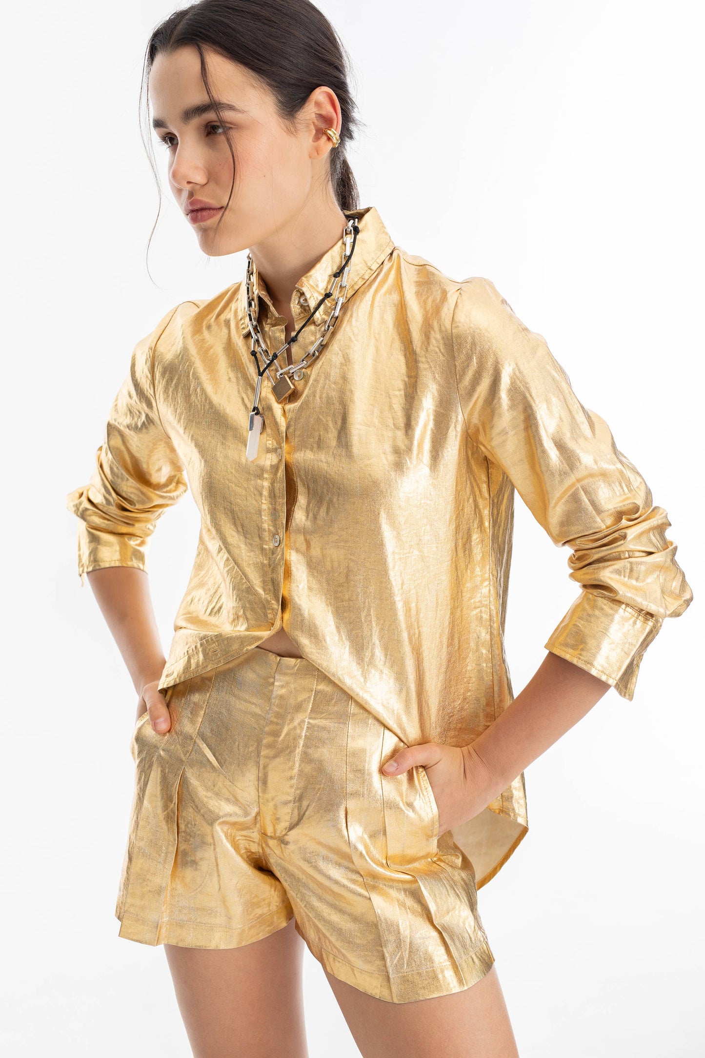 Lanhtropy San Marino Metallic Linen Shirt - Gold