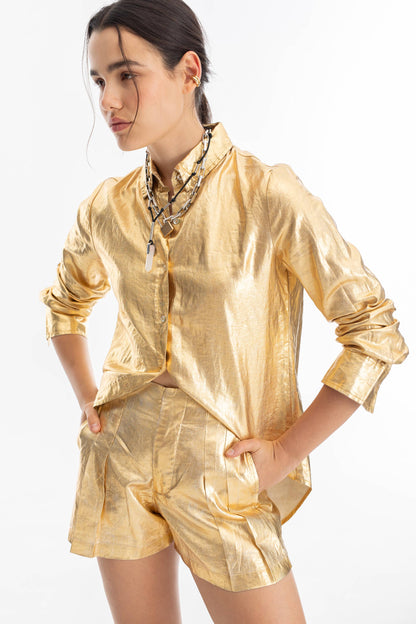 Lanhtropy San Marino Metallic Linen Shirt - Gold