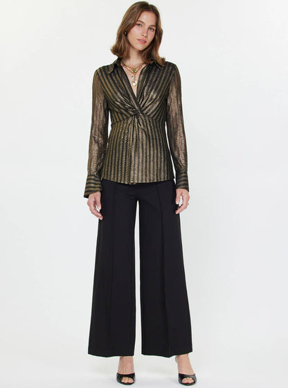 Current Air Metallic Striped Twist-Front Blouse