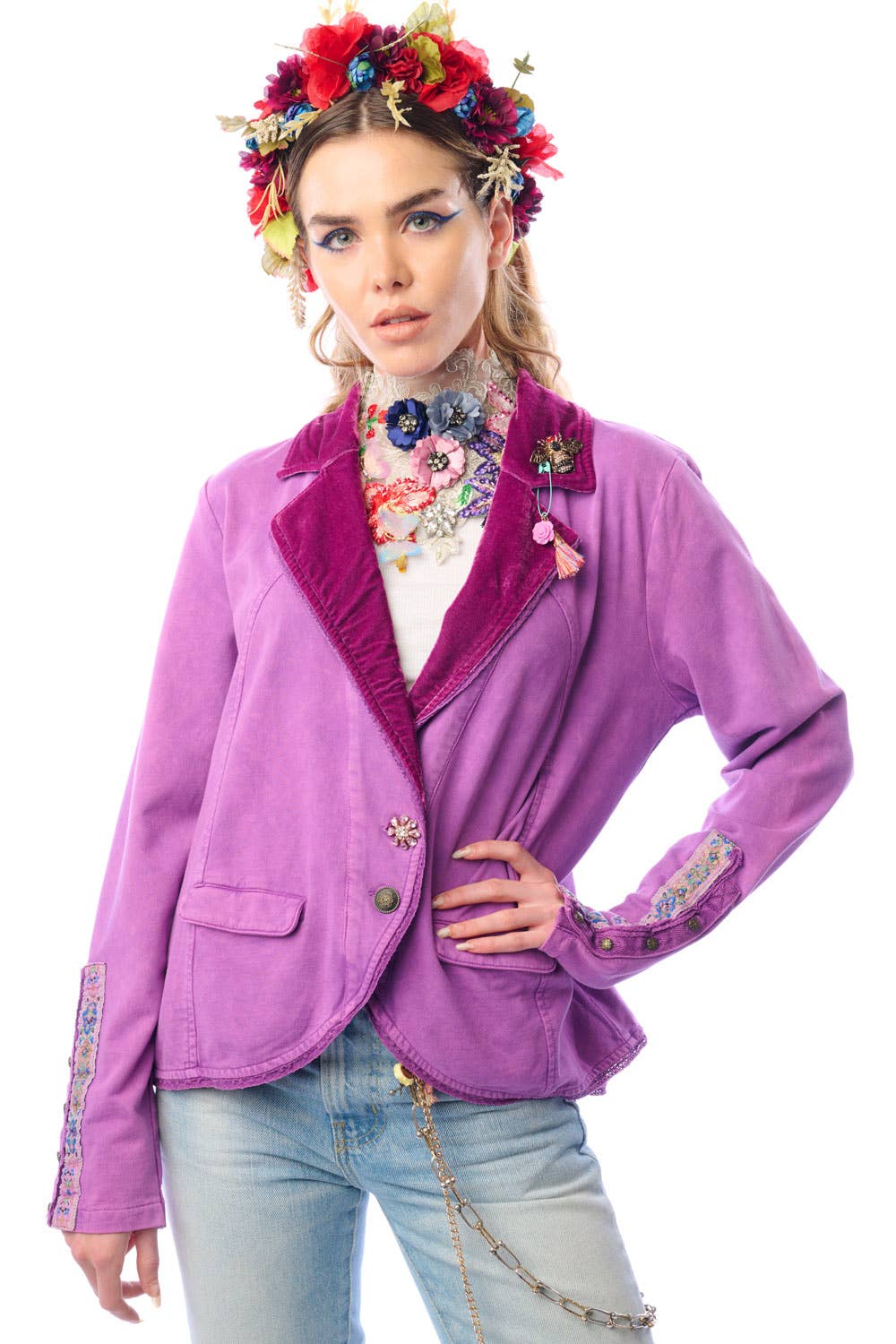 Aratta Colonel Jacket - Violet | French Terry Jacket | Velvet Blazer