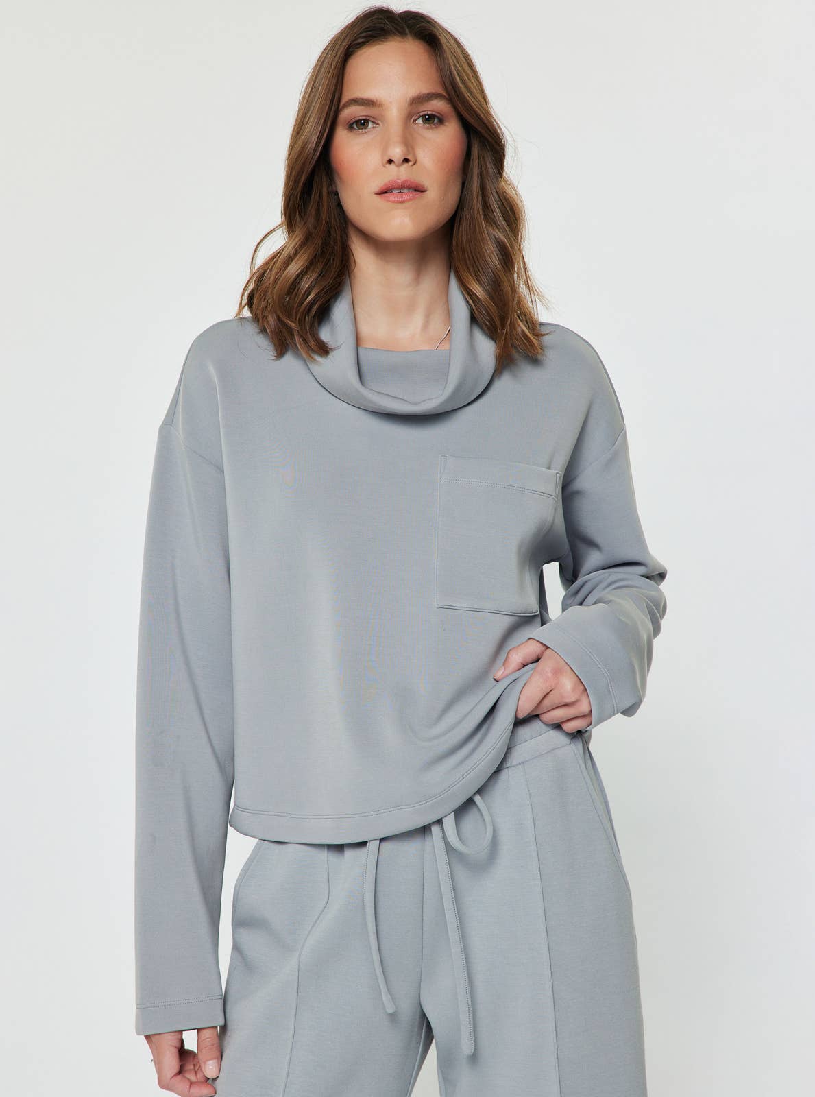 Current Air Cowl Neck Pullover Sweatshirt and Wide Leg Pants Set
