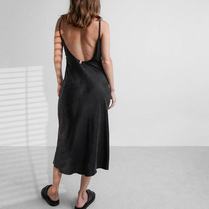 Lunya Washable Silk Black Bias Slip Dress