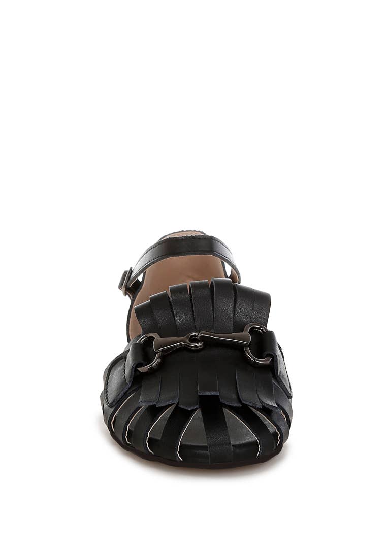 Rag & Co Ramita Horsebit Fringe Flat Sandals