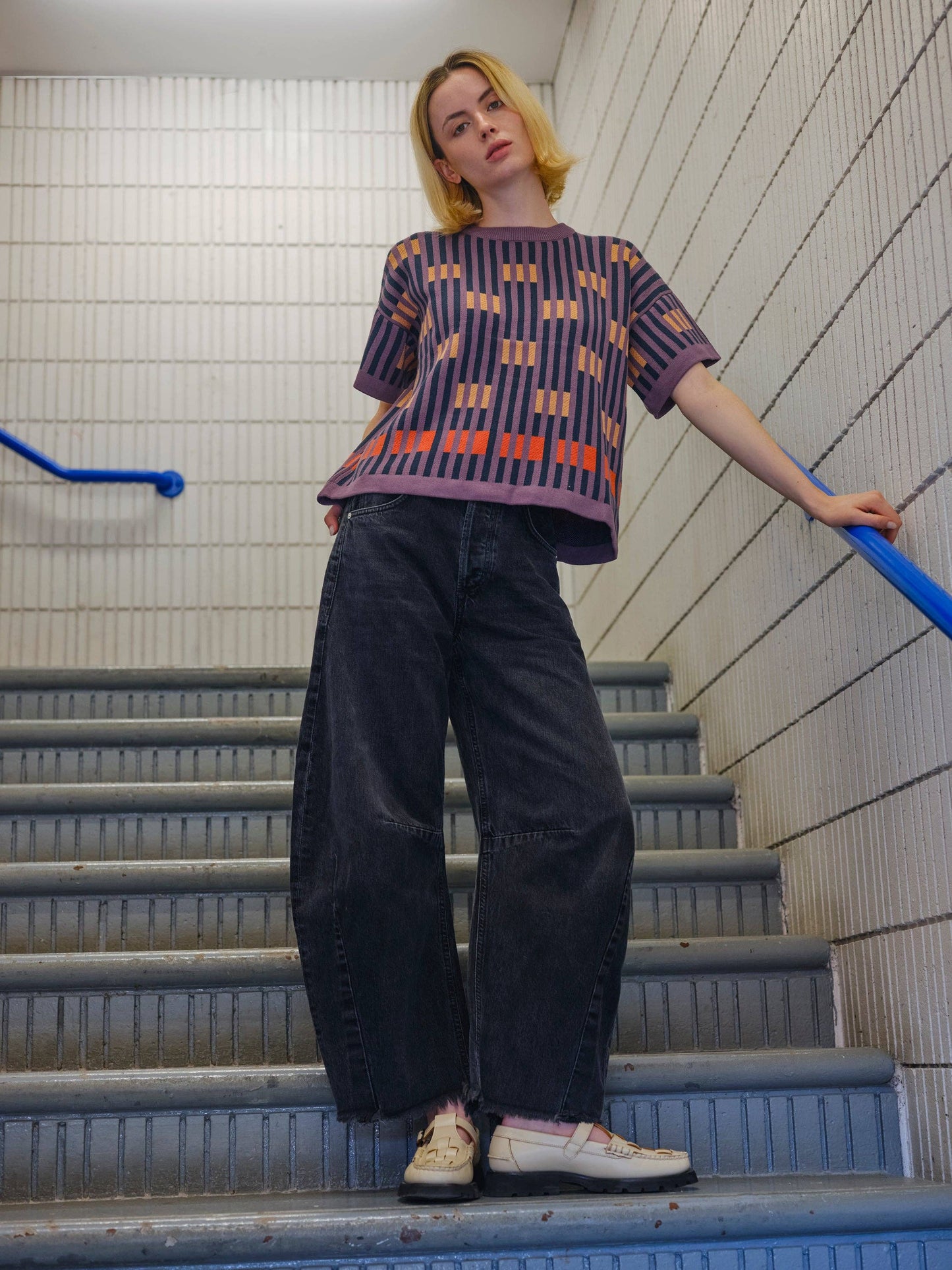 The Endery Bauhaus Short Sleeve Sweater Tee in Rhodolite