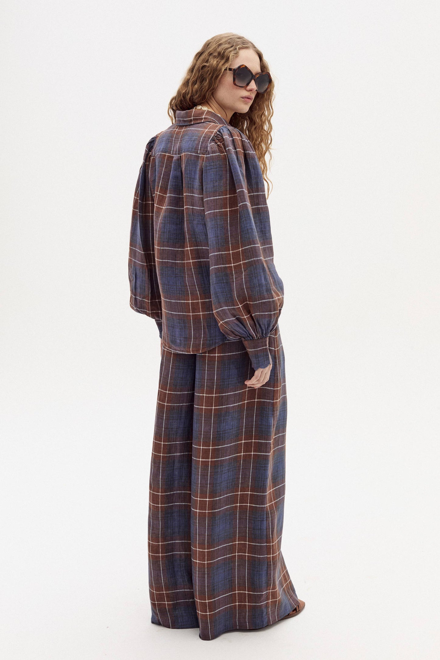 Lanhtropy Camille Linen Shirt in Forest Checks