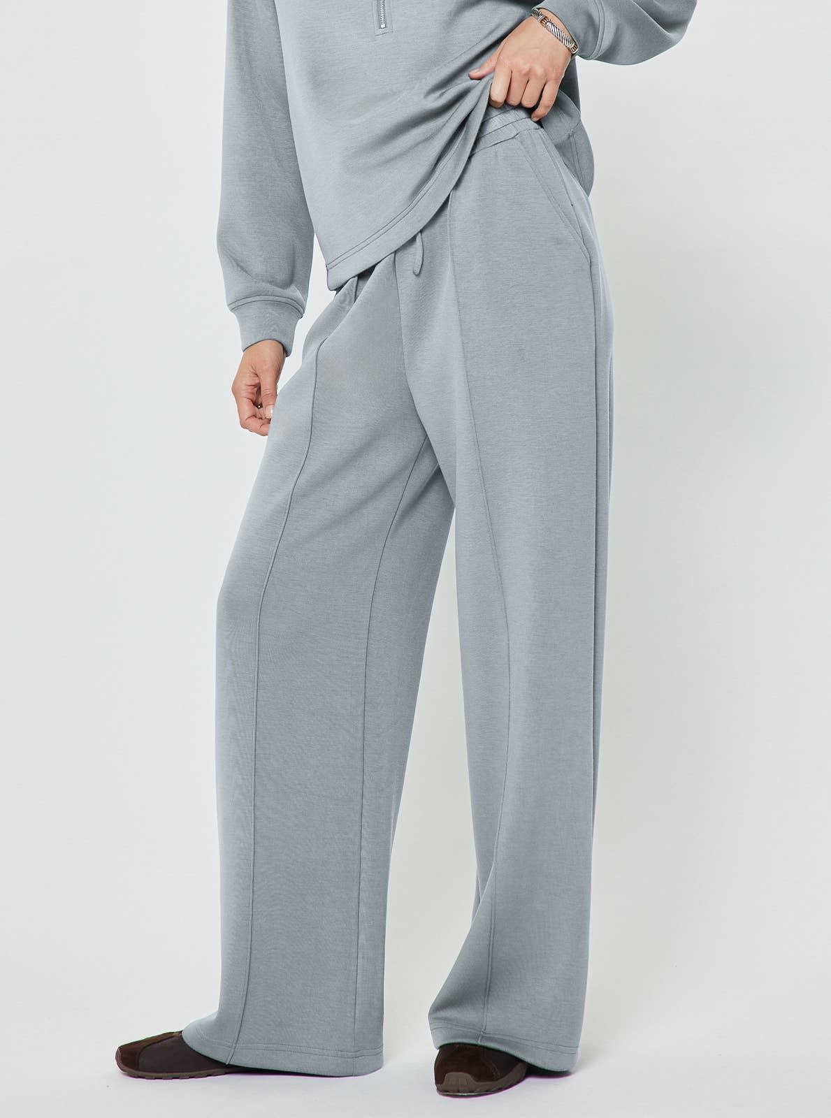 Current Air Cowl Neck Pullover Sweatshirt and Wide Leg Pants Set
