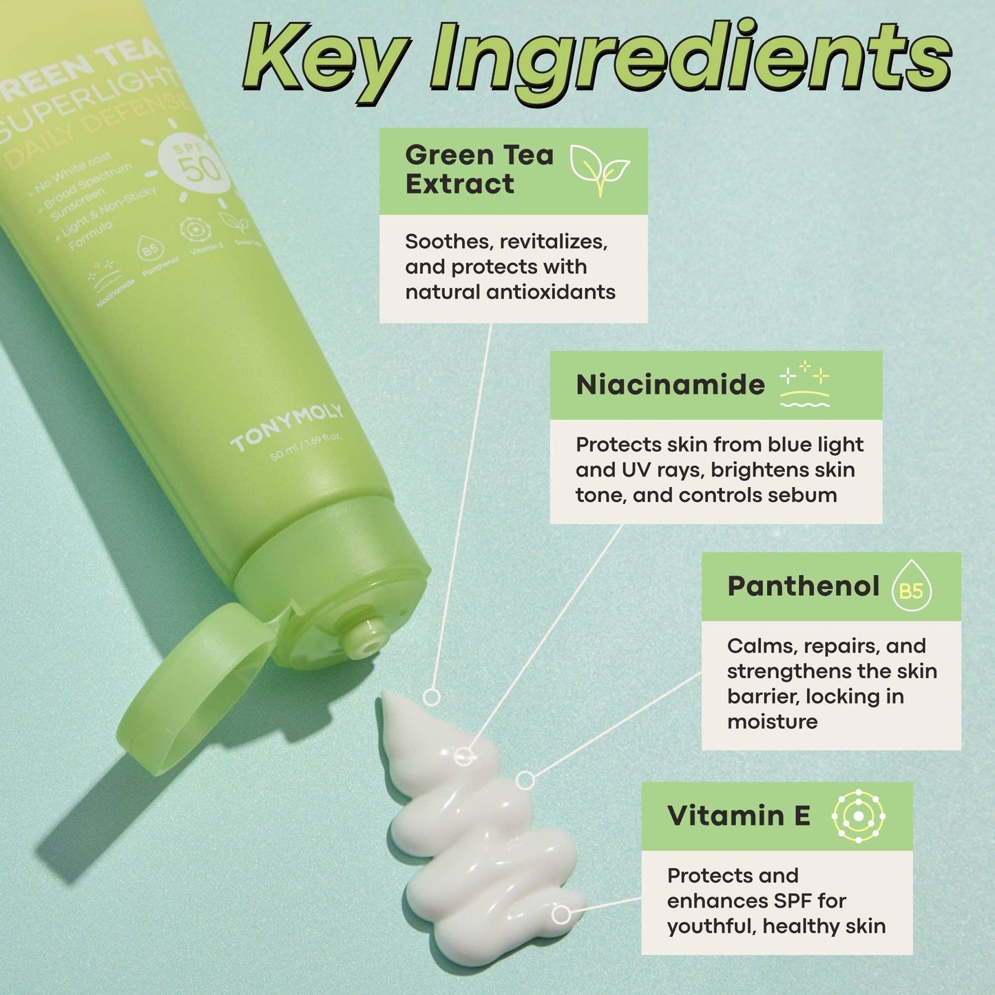 Tonymoly Green Tea Superlight Daily Defense 50 SPF Sunscreen