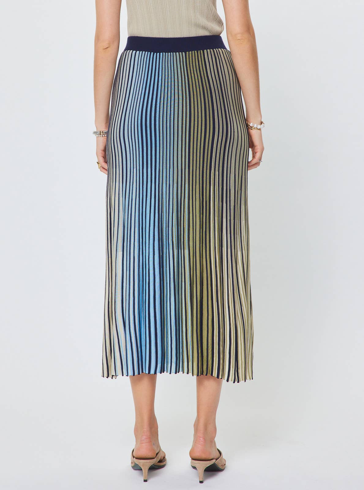 Current Air Striped Dolan Sleeve Sweater and Midi Skirt Set