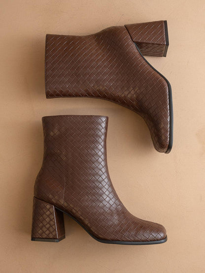 Oasis Society The Demi | Coffee Woven Block Heel Ankle Fall Boot