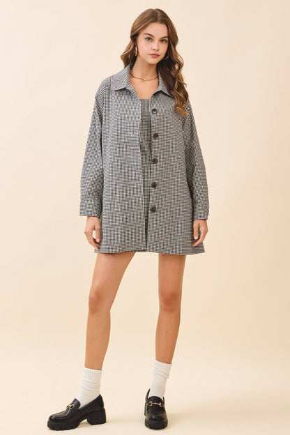 Gingham Button Down Oversized Fit Jacket