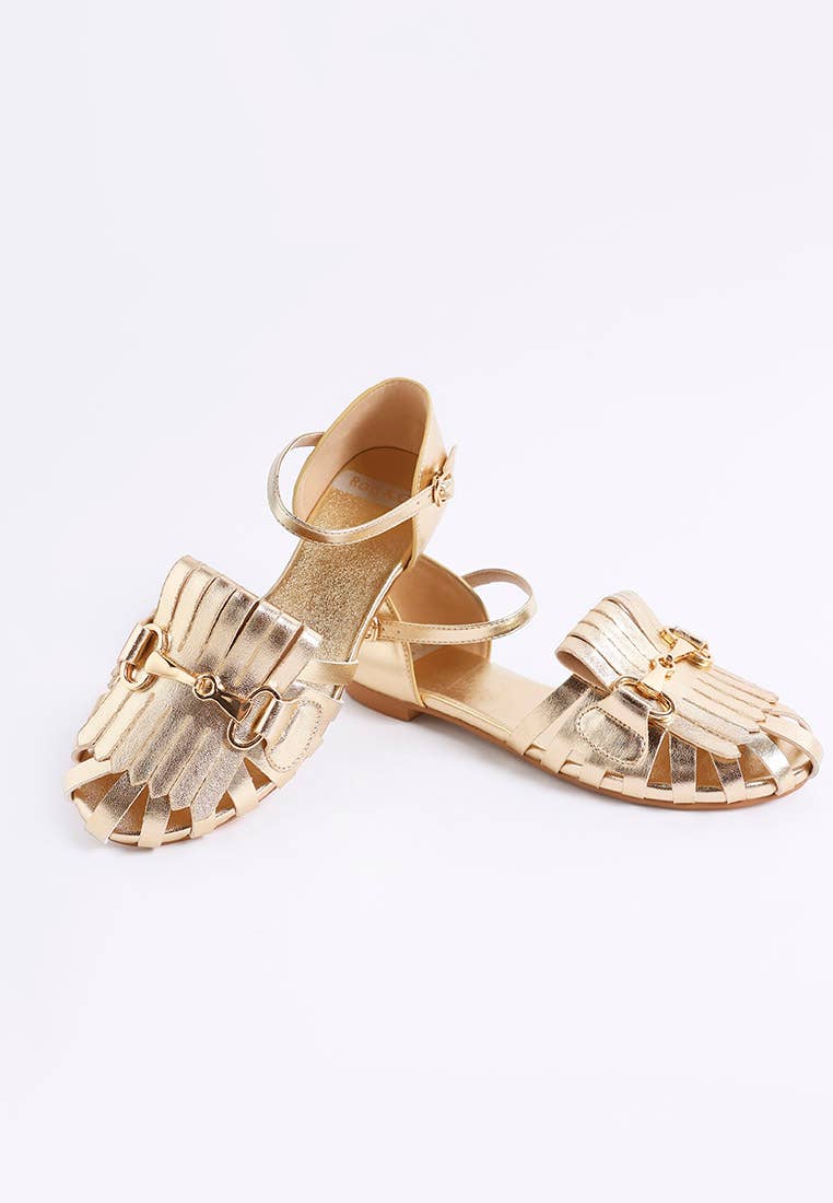 London Rag Noori Metallic Fringe Flat Sandals