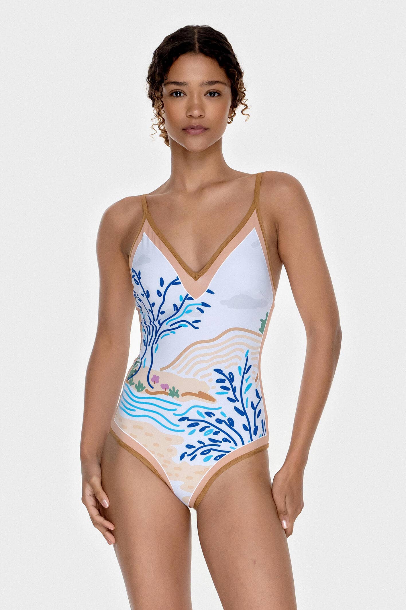 Jessie Zhao Pink Garden Reversible V-Neck One-Piece Swimsuit