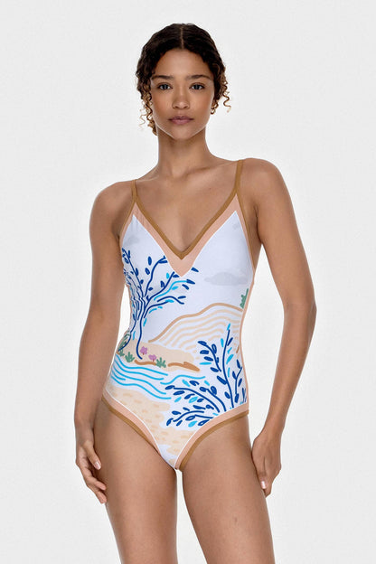 Jessie Zhao Pink Garden Reversible V-Neck One-Piece Swimsuit
