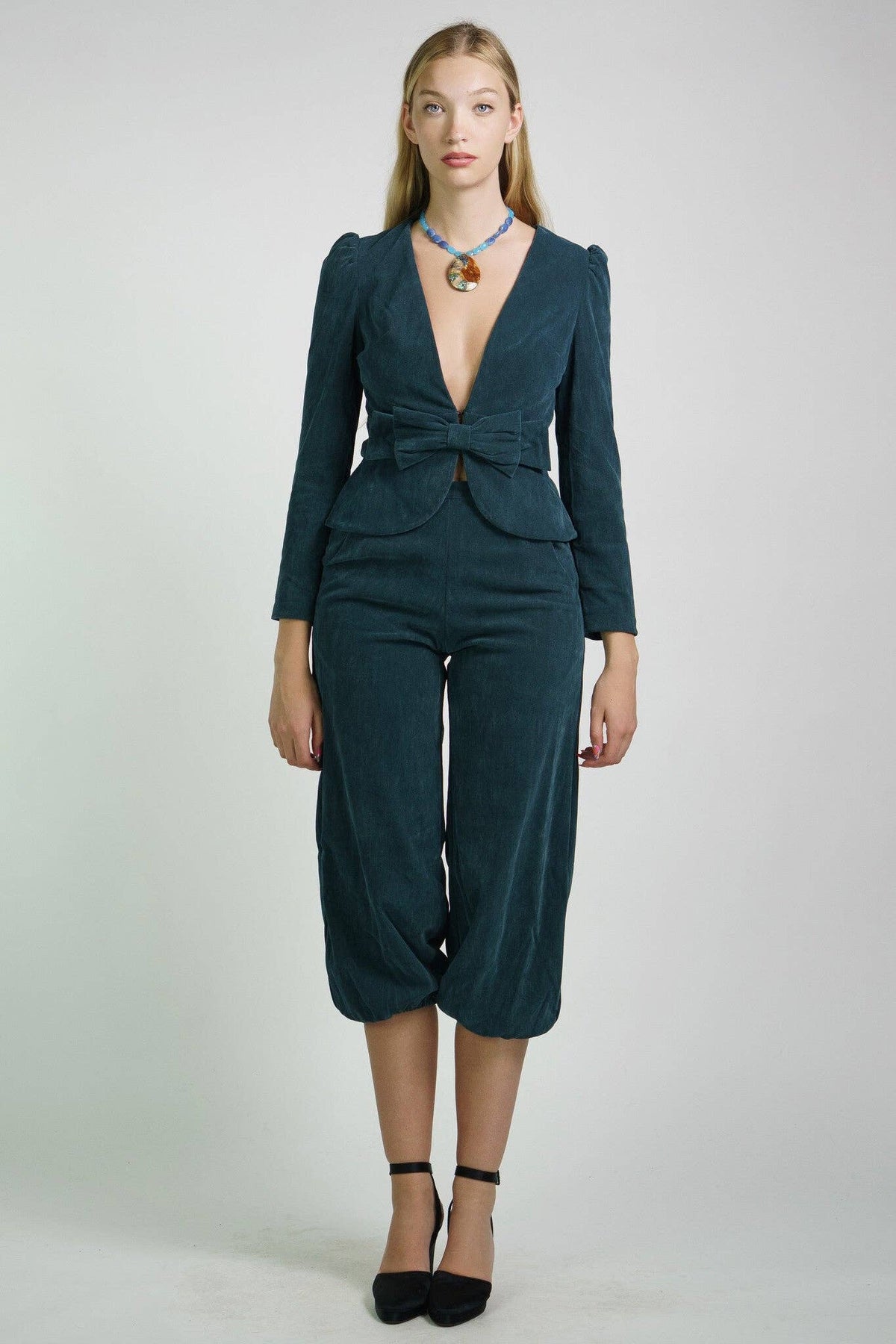 Kristinit Teal Velvet "Bel Age" Pants