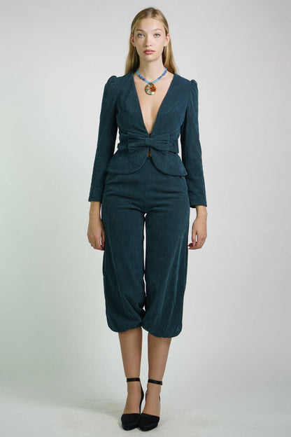 Kristinit Teal Velvet "Bel Age" Pants