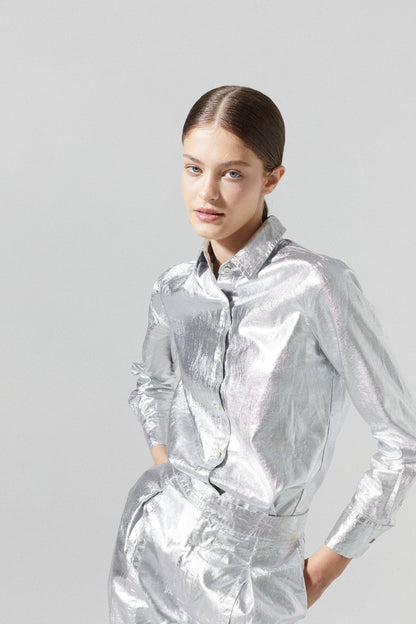 Lanhtropy San Marino Metallic Linen Shirt - Silver