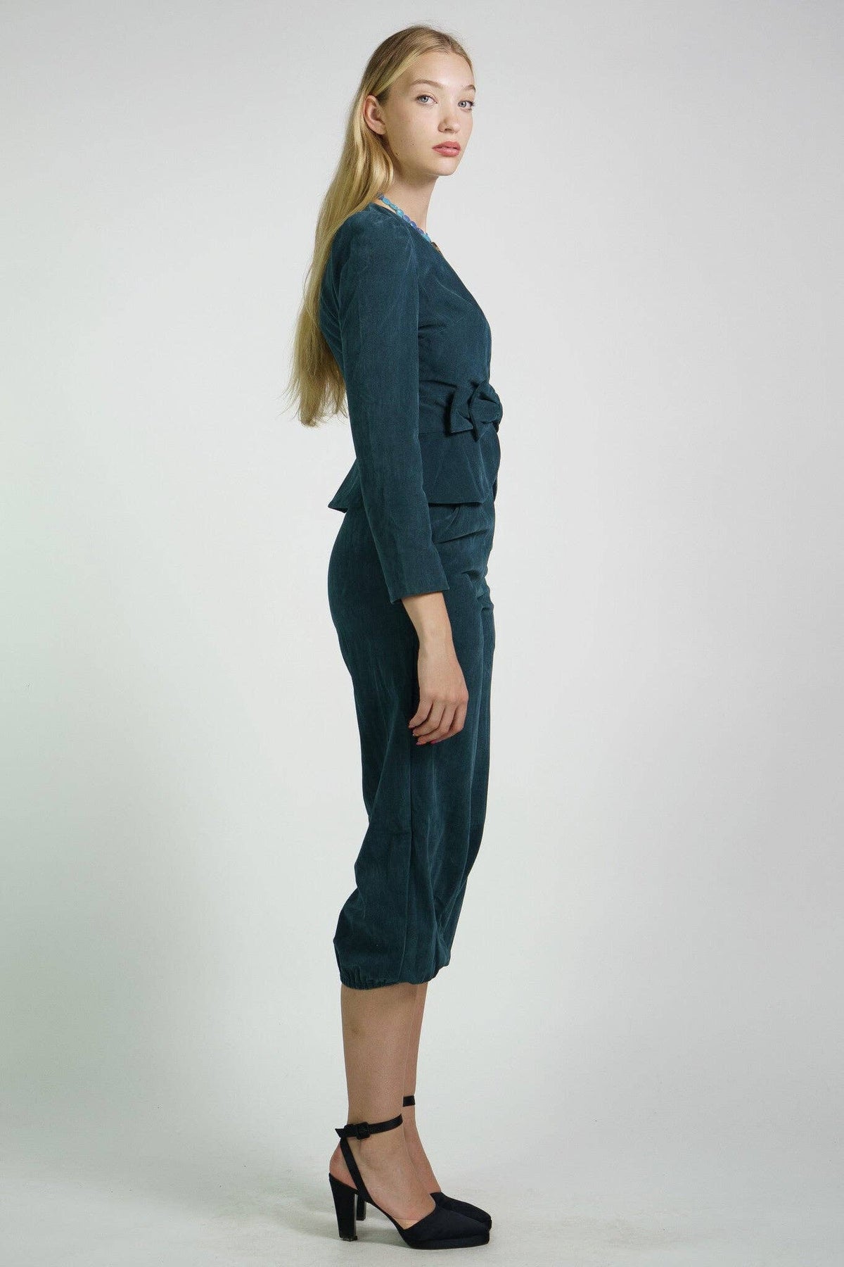 Kristinit Teal Velvet "Bel Age" Pants