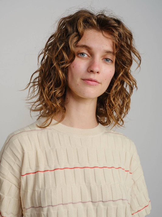 The Endery Wiggle Stripe Knit Grid Tee in the Daybreak Palette