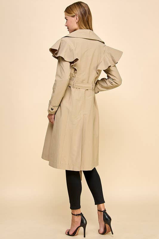Ruffle Detail Trench Coat