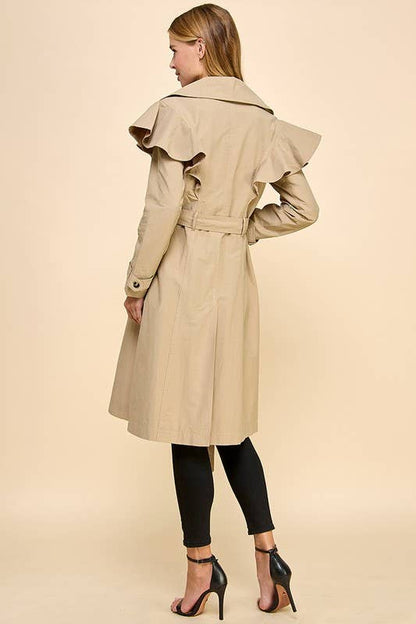 Ruffle Detail Trench Coat