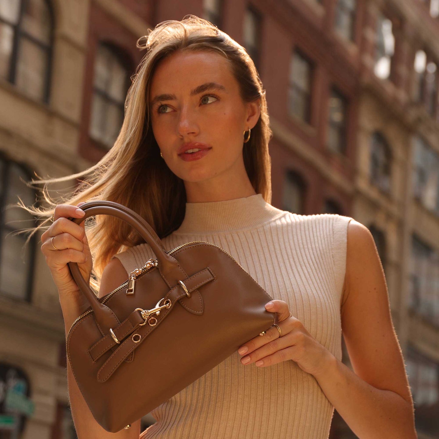 Melie Bianco Rue Espresso Recycled Vegan Leather Top Handle Bag