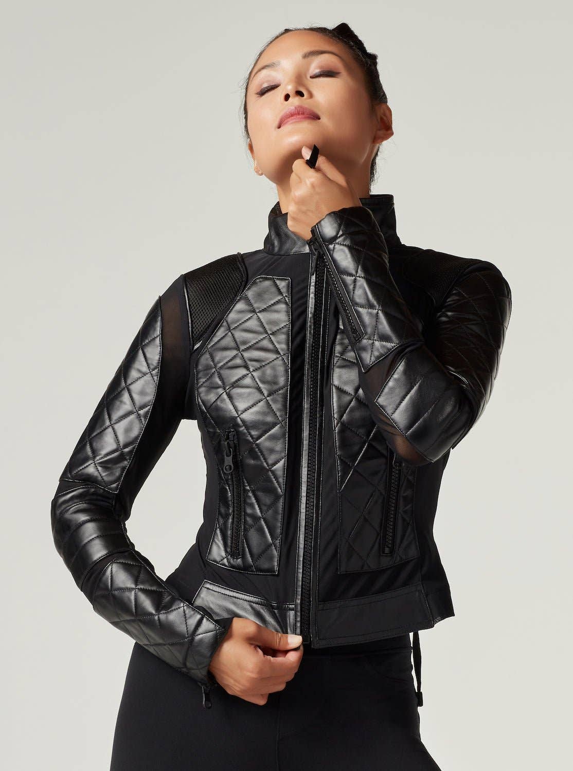 Blanc Noir Classic Leather Mesh Moto Jacket