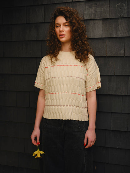 The Endery Wiggle Stripe Knit Grid Tee in the Daybreak Palette