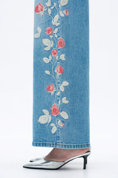 Bayeas Tokio 32" Floral Embroidered High Rise Barrel Jeans