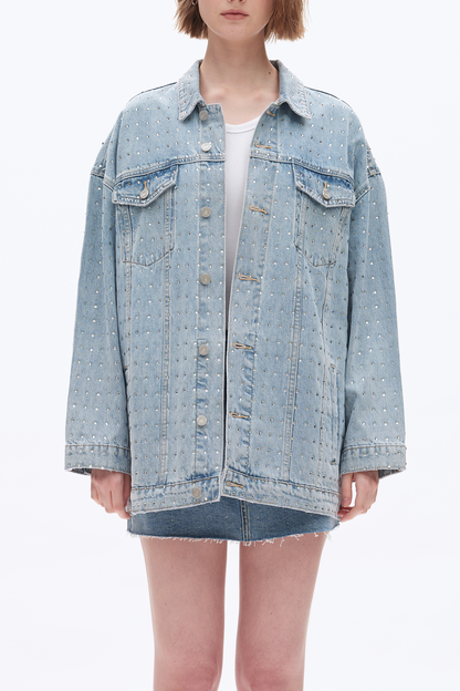 Bayeas Light Wash Embellished Long Sleeve Denim Jacket