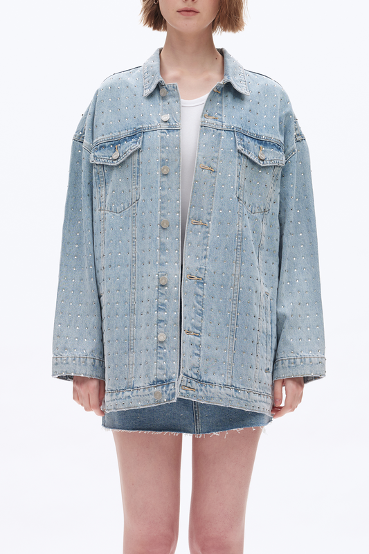 Bayeas Light Wash Embellished Long Sleeve Denim Jacket