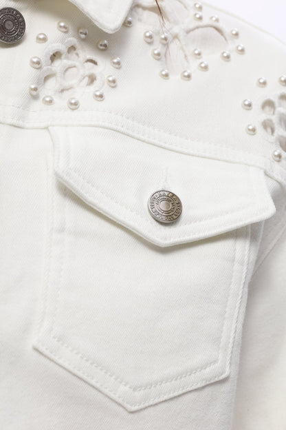 Bayeas Pear Eyelet Long Sleeve White Denim Jacket