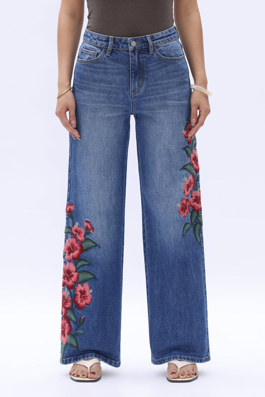 Bayeas Paris Embroidered High Rise Straight Leg Jeans