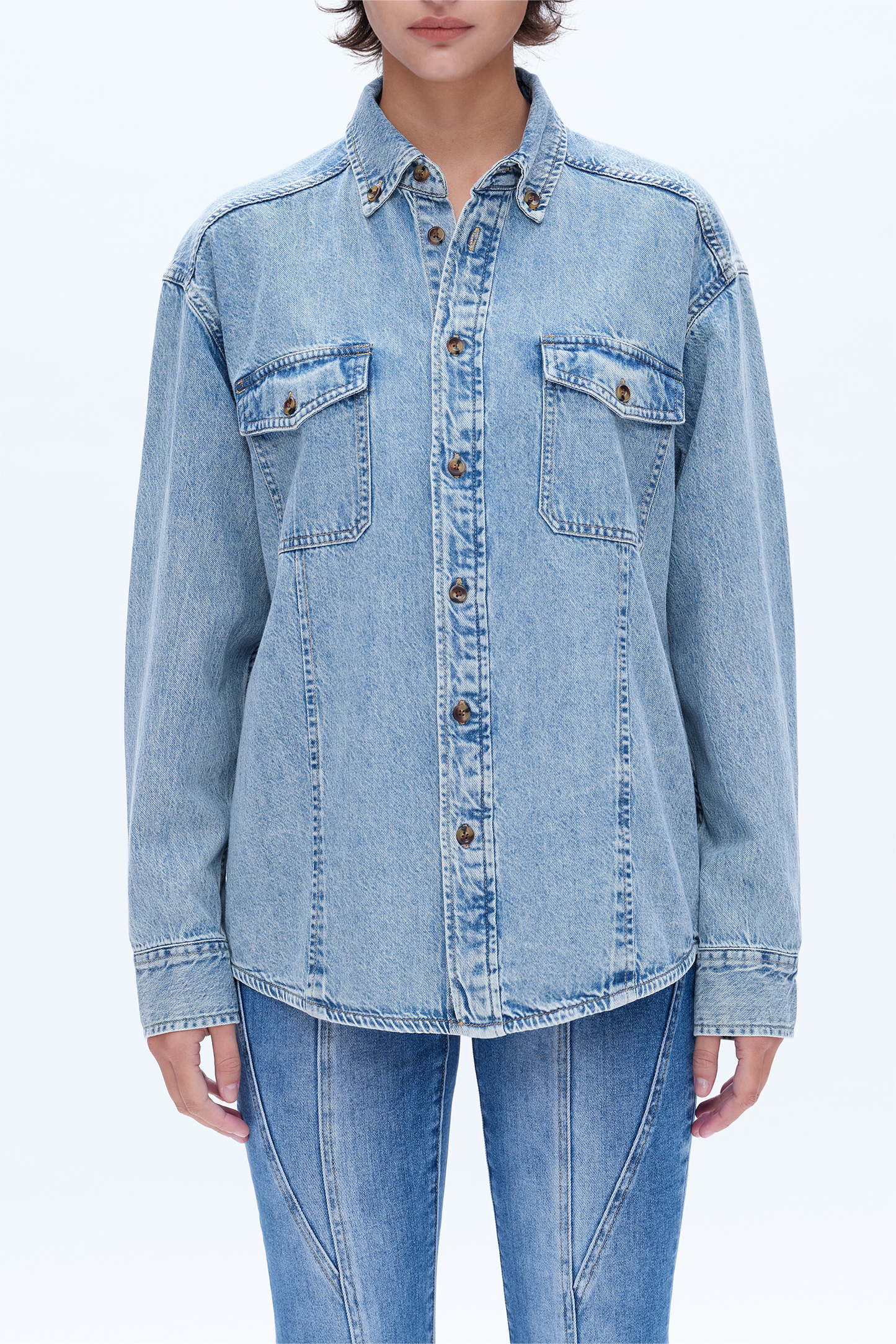 Bayeas Classic Long Sleeve Oversized Denim Button Down Shirt
