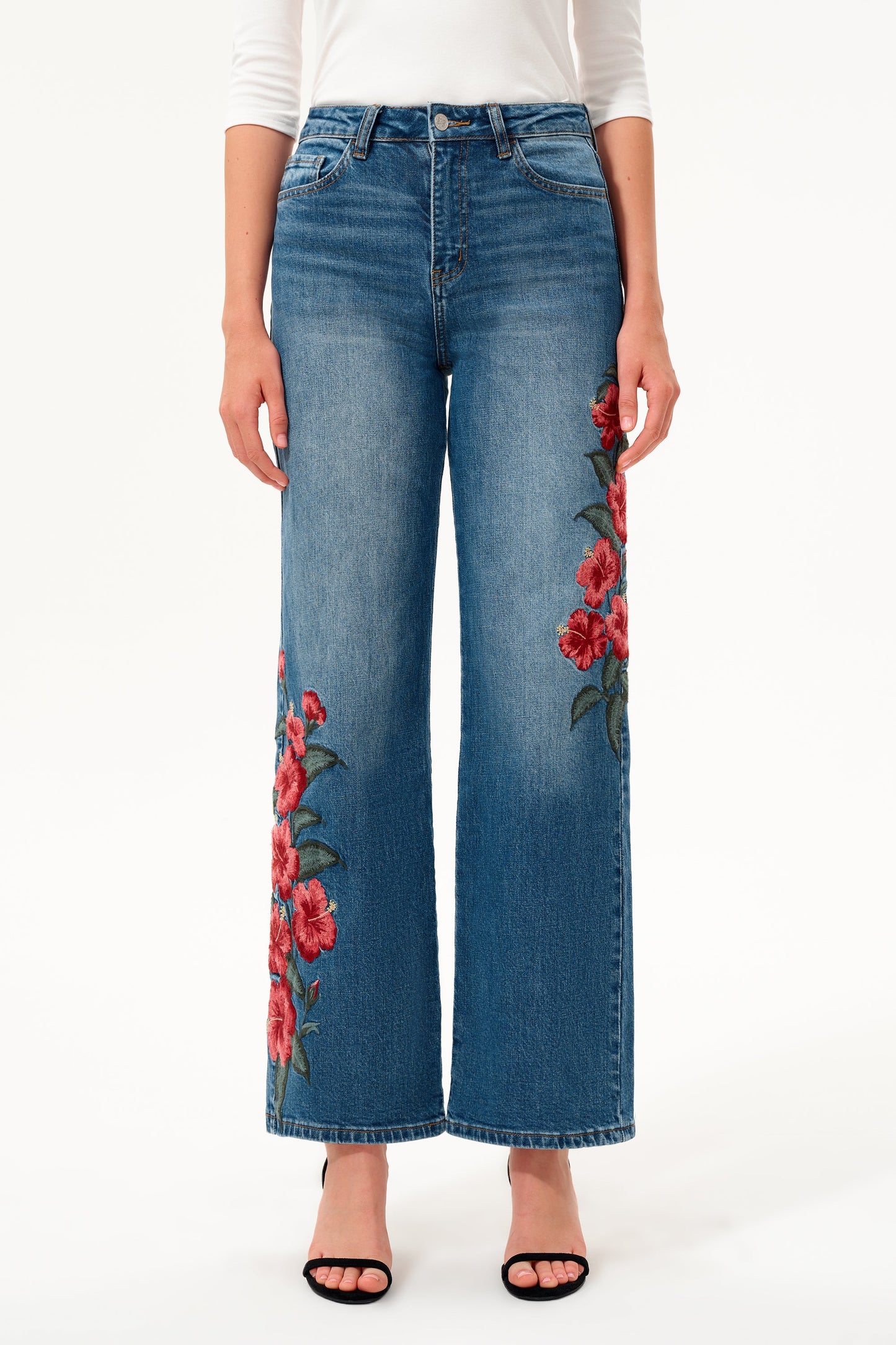 Bayeas Paris Embroidered High Rise Straight Leg Jeans