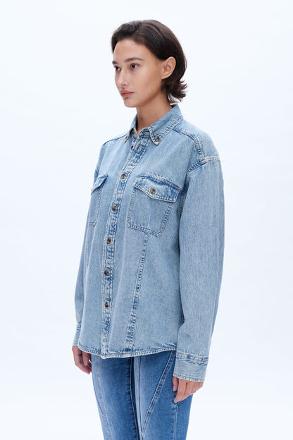 Bayeas Classic Long Sleeve Oversized Denim Button Down Shirt