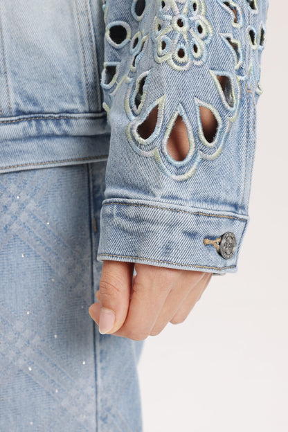 Bayeas Gaia Ombre Wash Eyelet Detail Long Sleeve Denim Jacket