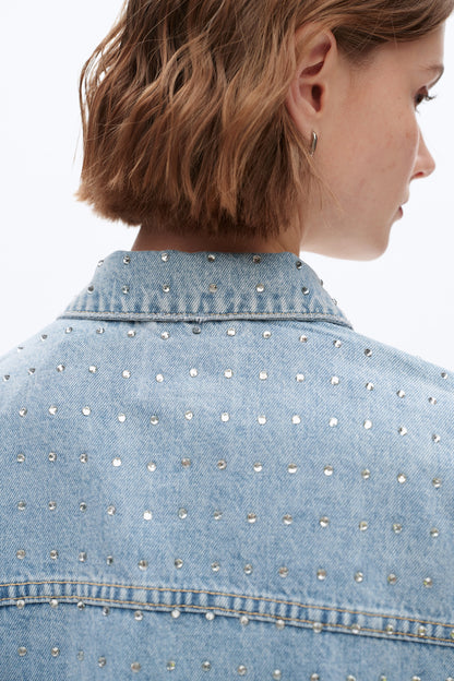 Bayeas Light Wash Embellished Long Sleeve Denim Jacket