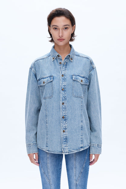 Bayeas Classic Long Sleeve Oversized Denim Button Down Shirt