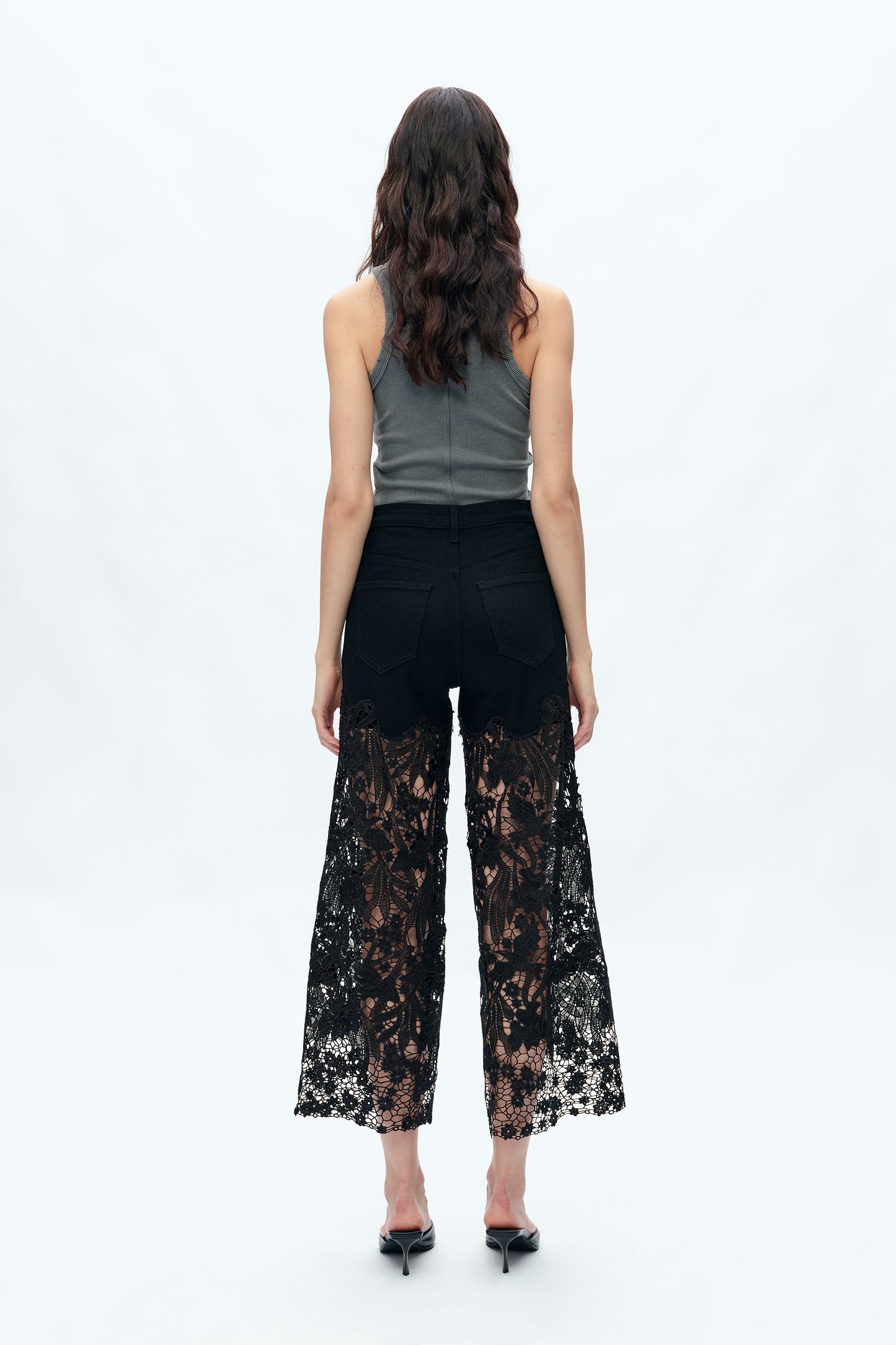 Bayeas Crystal Embellished Black Lace Jeans
