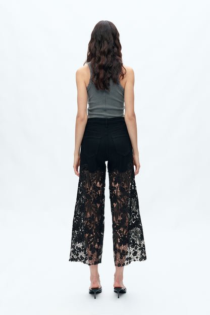 Bayeas Crystal Embellished Black Lace Jeans