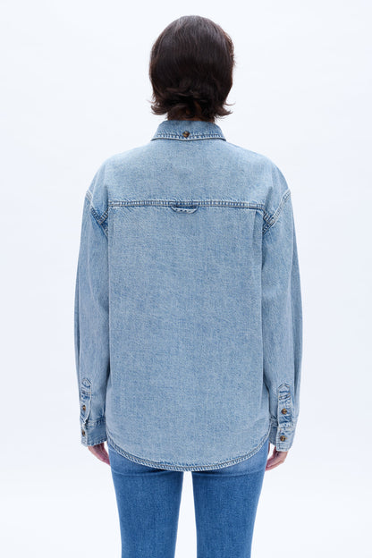 Bayeas Classic Long Sleeve Oversized Denim Button Down Shirt