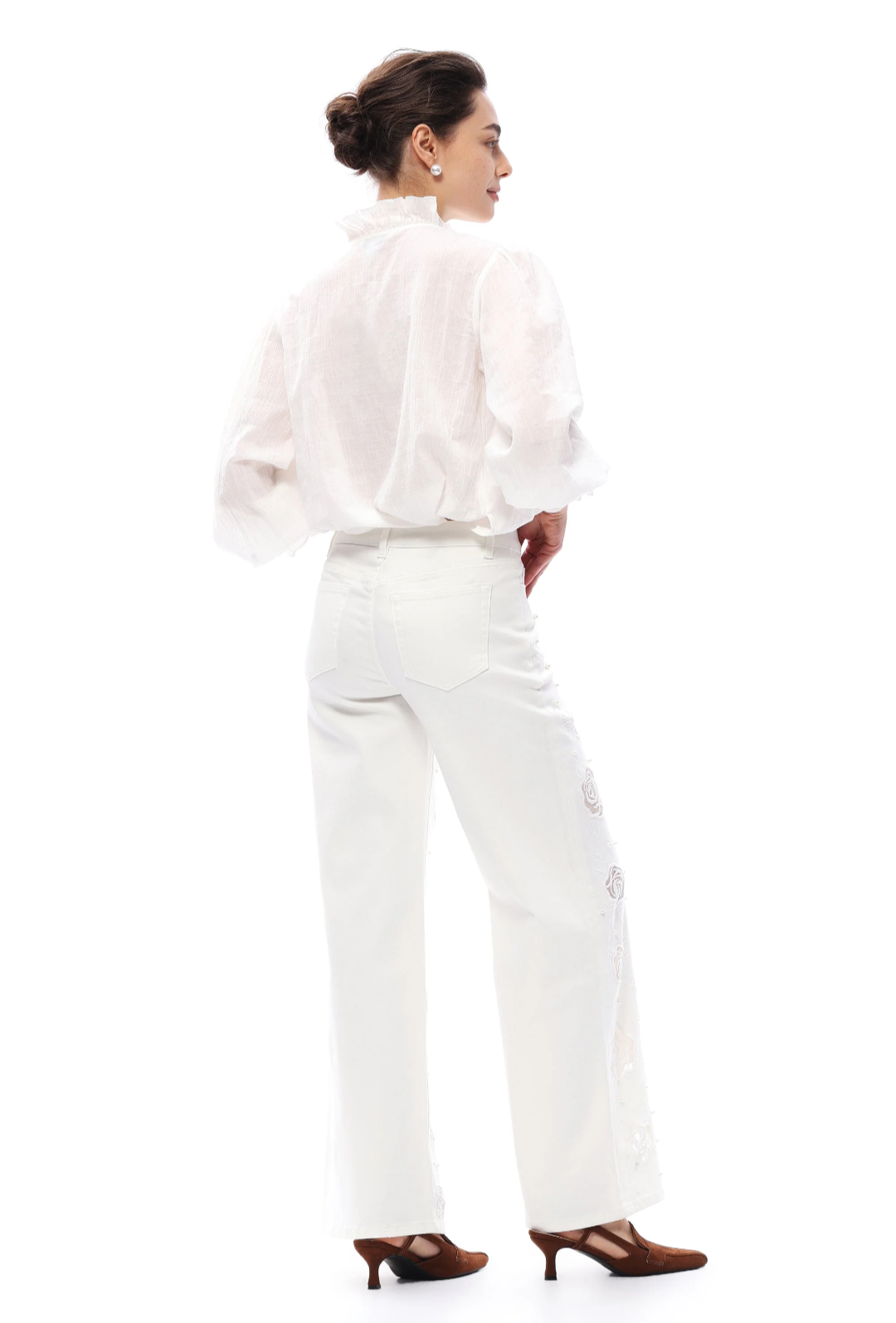 Bayeas Rose Cutout Mid Rise Wide Leg Jeans