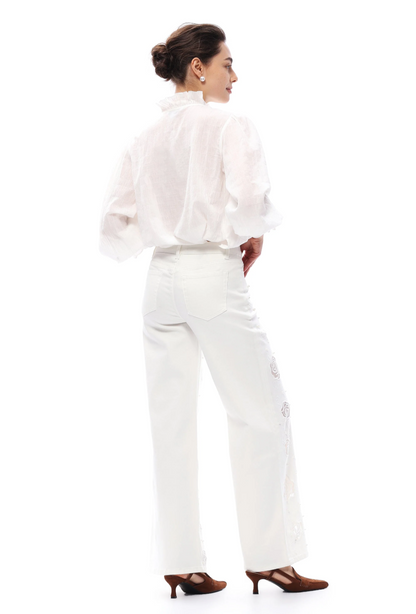 Bayeas Rose Cutout Mid Rise Wide Leg Jeans