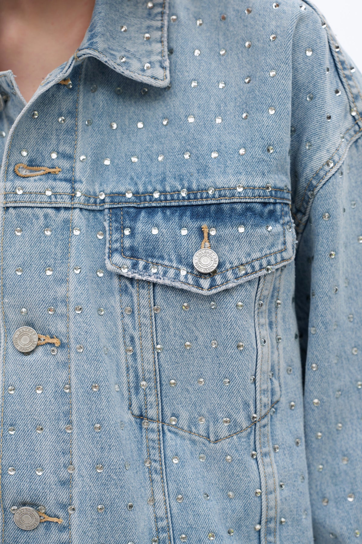 Bayeas Light Wash Embellished Long Sleeve Denim Jacket