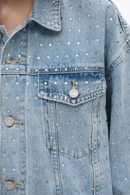 Bayeas Light Wash Embellished Long Sleeve Denim Jacket