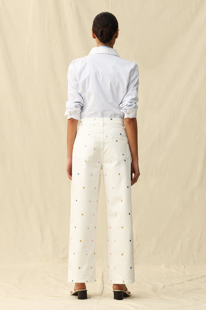 Bayeas High Rise Wide Leg Jeans with Multicolor Embroidery