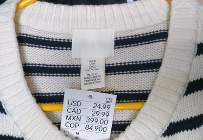NWT H&M Black and White Striped Knitted Cropped Cardigan Size M