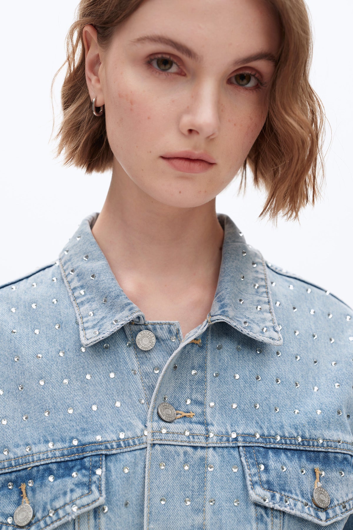 Bayeas Light Wash Embellished Long Sleeve Denim Jacket