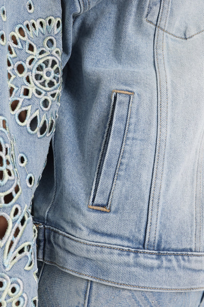 Bayeas Gaia Ombre Wash Eyelet Detail Long Sleeve Denim Jacket